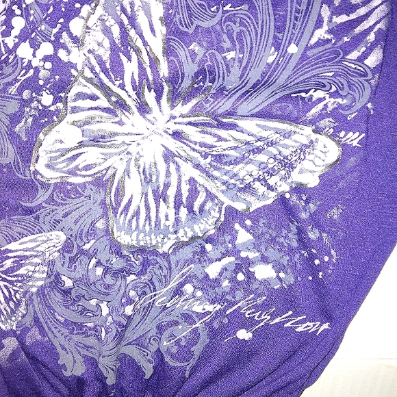 ☆NWT☆Gorgeous Plus Size Mi Manchi Royal Purple Silver Metallic Butterfly Blouse☆ - Picture 3 of 15